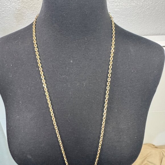 Vintage Long Gold Tone Pendant Necklace Yellow Cream Reversible Stone - Picture 3 of 5